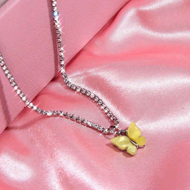 Colorful Acrylic Butterfly Necklace with Rhinestones