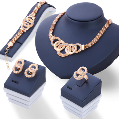 Vintage Gold Jewelry Set: Necklace, Earrings, Bracelet, Ring