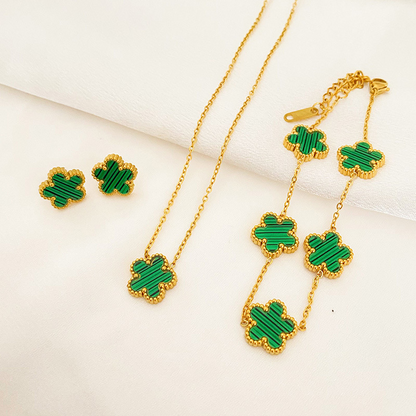 Five-Leaf Flower Pendant Necklace, Earring & Bracelet Set for Women