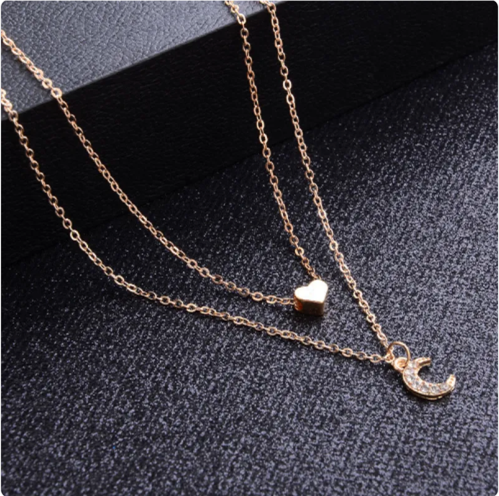 Multilayer Moon & Heart Pendant Necklace