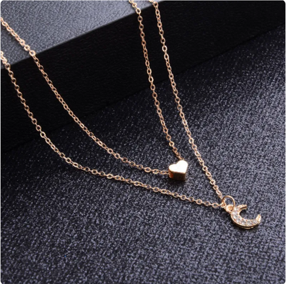 Multilayer Moon & Heart Pendant Necklace