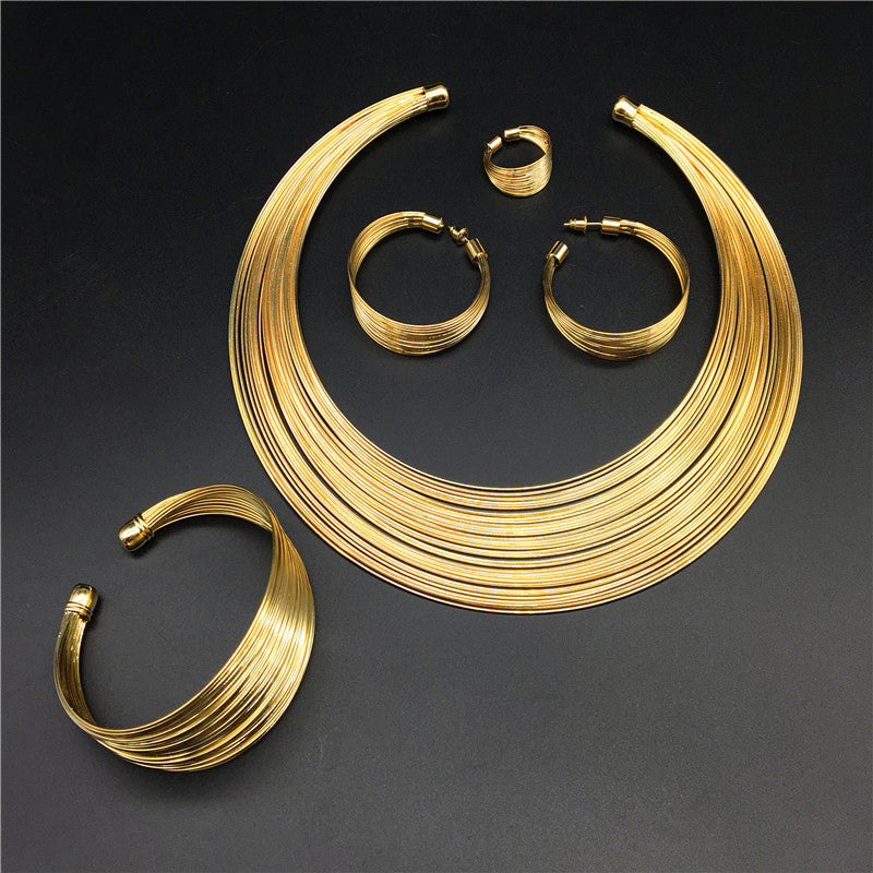 Nigerian Bride Necklace Set - Alloy Multi-strand Jewelry