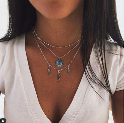 Multi-Layer Feather Bead Choker Necklace for Women