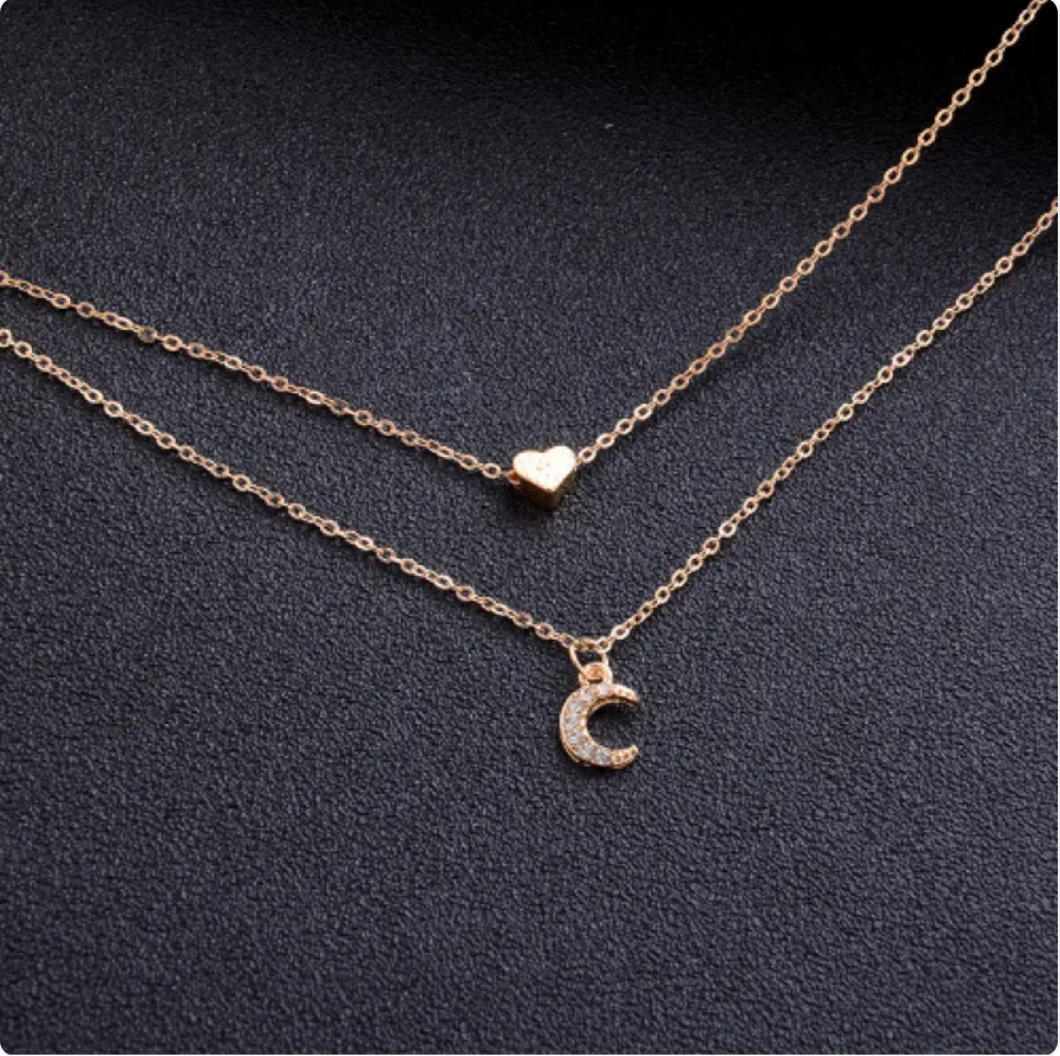 Multilayer Moon & Heart Pendant Necklace