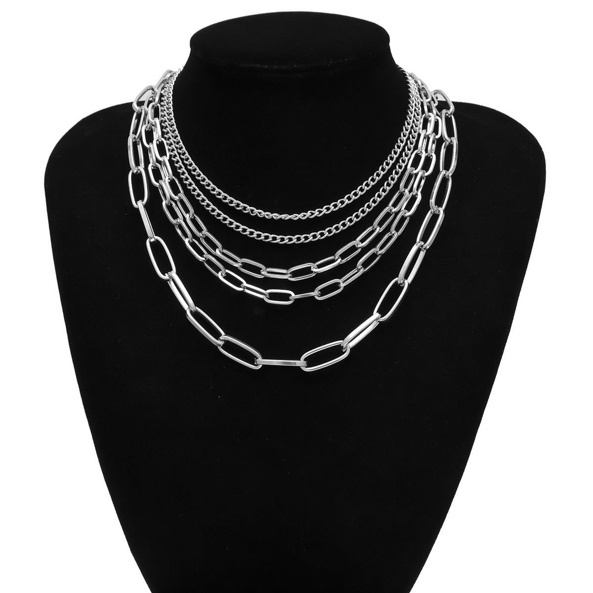Geometric Layered Punk Chain Necklace for Women