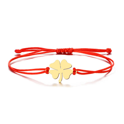 Lucky Four Leaf Clover Stainless Steel Bracelet in Black/Red