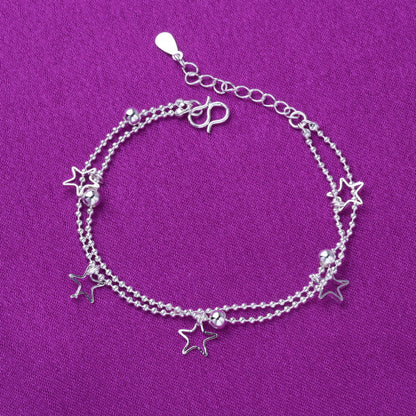 Silver Anklet with Double Layer Star Design - Fashion Jewelry