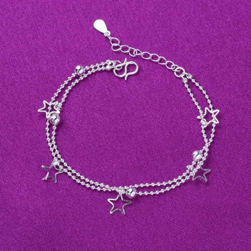 Silver Anklet with Double Layer Star Design - Fashion Jewelry