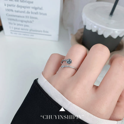 S925 Silver Vintage Rose Flower Open Ring for Women