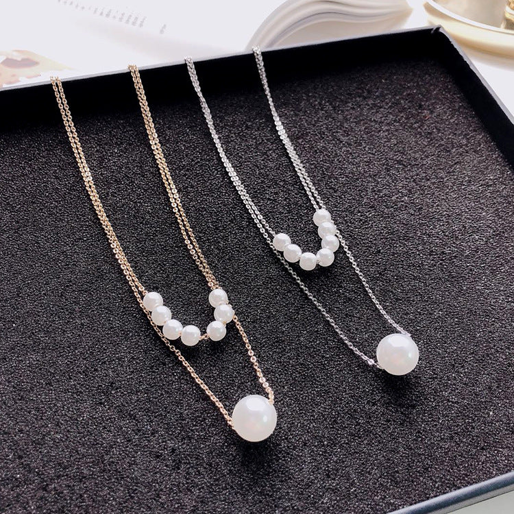 Double Layer Pearl Choker Necklace, Minimalist Style