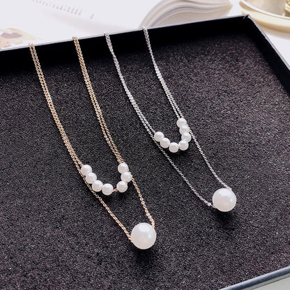 Double Layer Pearl Choker Necklace, Minimalist Style