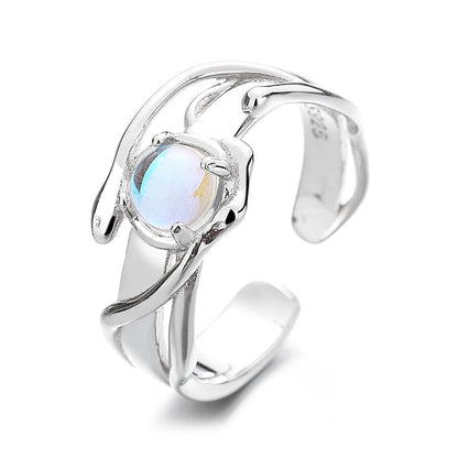 Simple Sterling Silver Irregular Blue Moonstone Ring