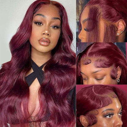 99j Burgundy Lace Front Wigs Human Hair Body Wave Lace Front Wigs Human Hair Pre Plucked 180% Density Wine Red Wig Human Hair Colored Wigs for Women 13x4 HD Lace Frontal Wigs Human Hair 24 inch