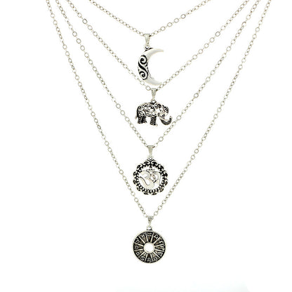 Vintage Bohemian Elephant Pendant Layered Choker Necklace