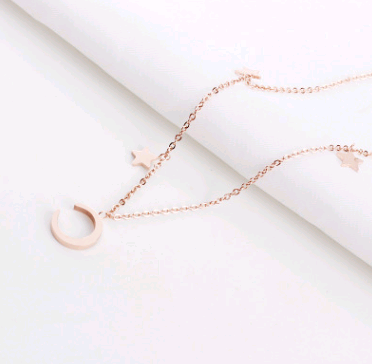 Minimalist Titanium Steel Star Moon Necklace in 18K Rose Gold