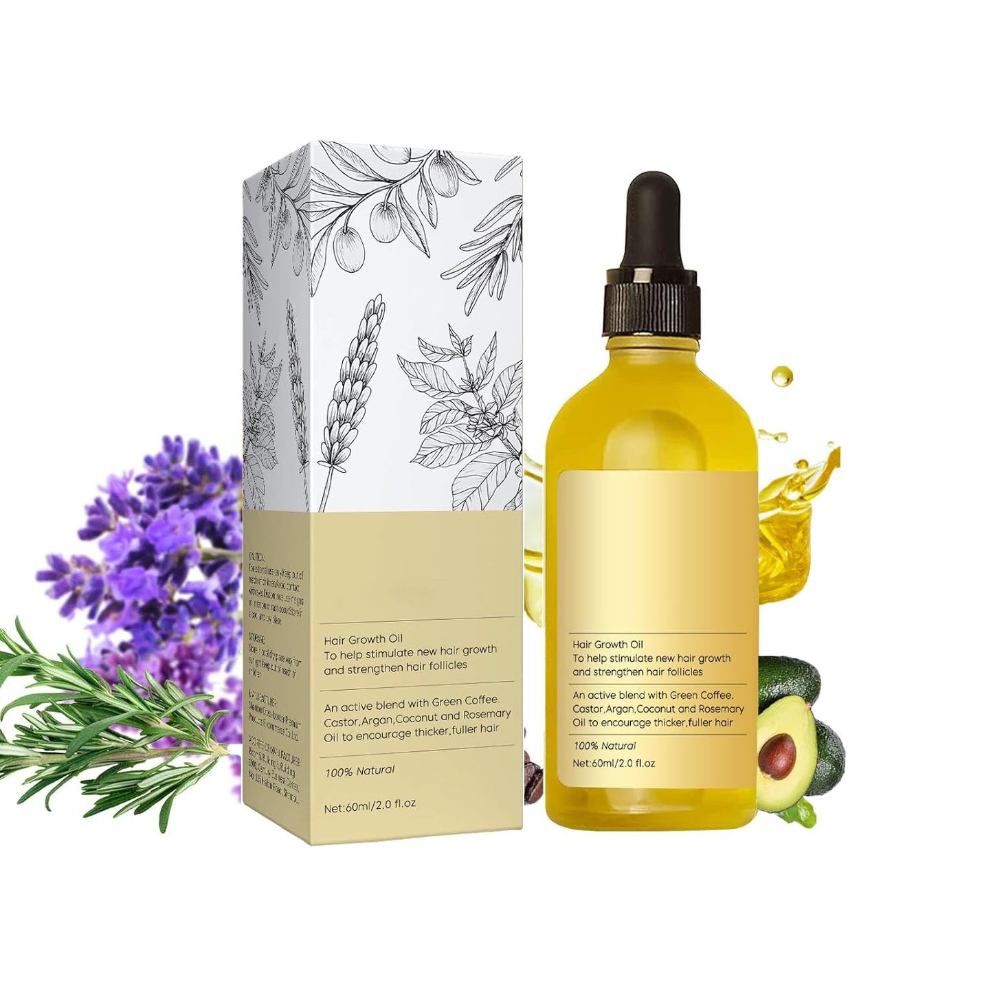 Generic Veganic Natural Hair Growth Oil Veganic Hair Growth Oil Hair Oil Rosemary Hair Growth Oil for Dry Damaged Hair and Growth Thin Hair 2Fl Oz 60Ml Yellow