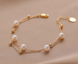 14K Gold-Plated Adjustable Double Layer Pearl Bracelet