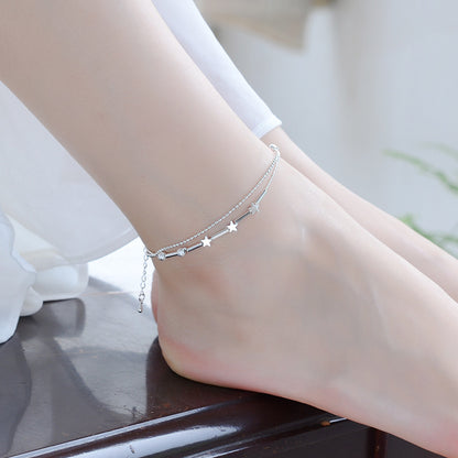 Silver Star Beads Double-Deck Anklet for Women