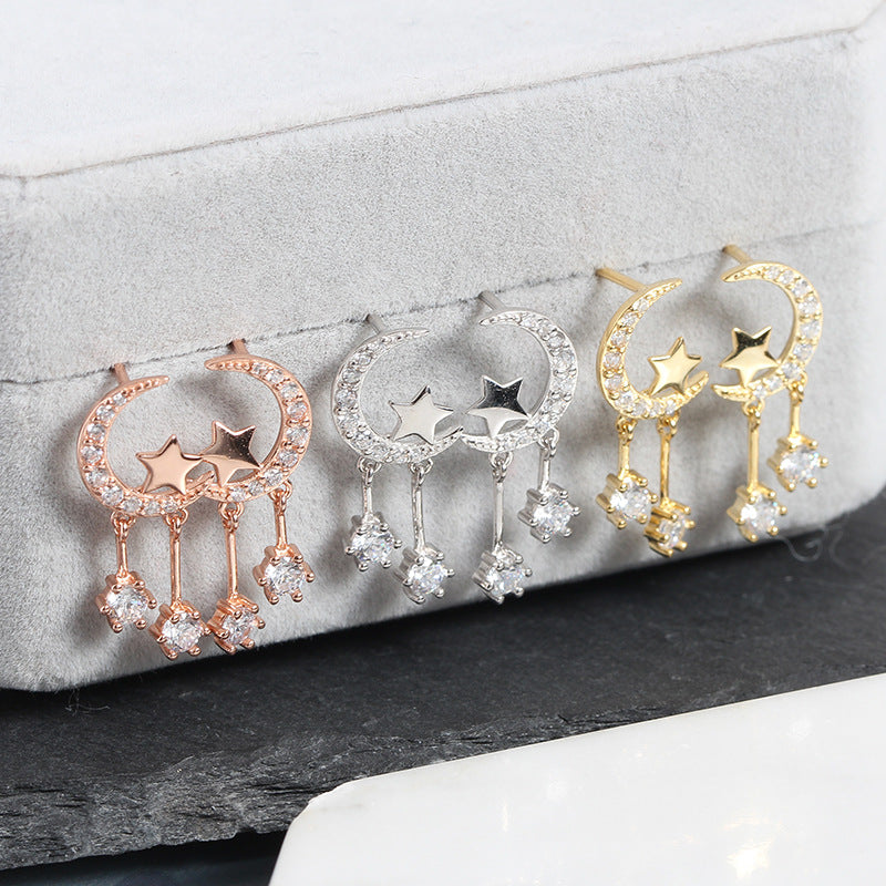 Zirconia Star and Moon Earrings in S925 Silver
