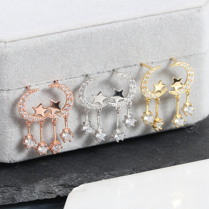 Zirconia Star and Moon Earrings in S925 Silver