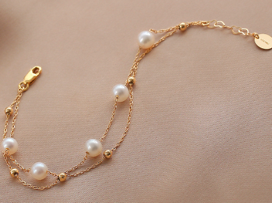 14K Gold-Plated Adjustable Double Layer Pearl Bracelet