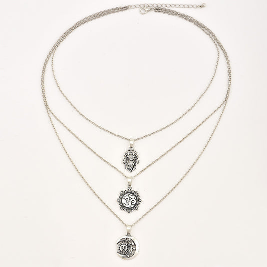 3D Star and Moon Pendant Layered Necklace