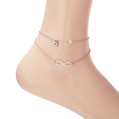 Trendy Double Layer Letter & Heart Beach Anklet