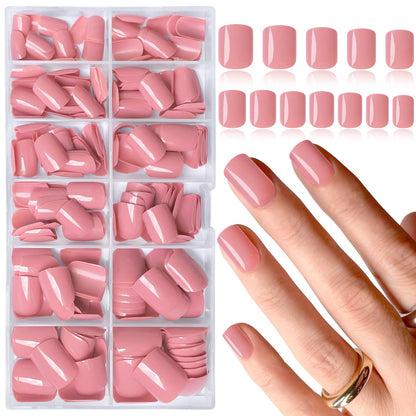 EternalClassic Pink Press on Nails Short Square Fake Nails Full Cover Acrylic Nails Press ons Glossy False Nails Kit240pcs Stick on Nails for Women
