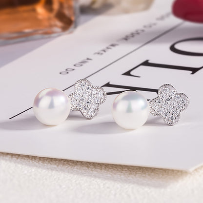 Korean Style Clover Pearl Earrings with S925 Silver