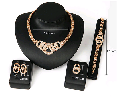 18K Gold-Plated Jewelry Set: Necklace, Earrings, Bracelet, Ring