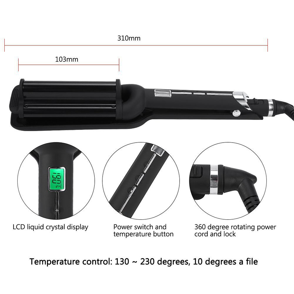 Deep U-Shaped Water Ripple Curling Iron with LCD Display