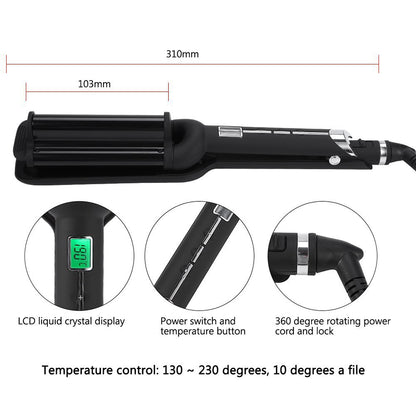 Deep U-Shaped Water Ripple Curling Iron with LCD Display