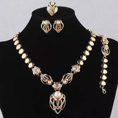 Vintage Pearl Heart Jewelry Set - Necklace, Bracelet, Earrings