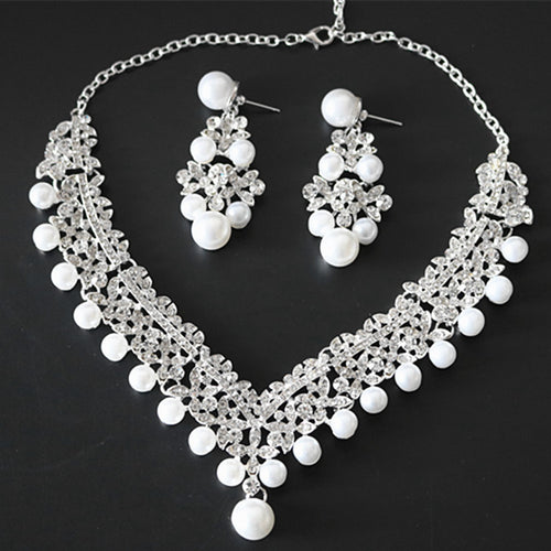 Trendy Bride Jewelry Set with Pearl Necklace & Alloy