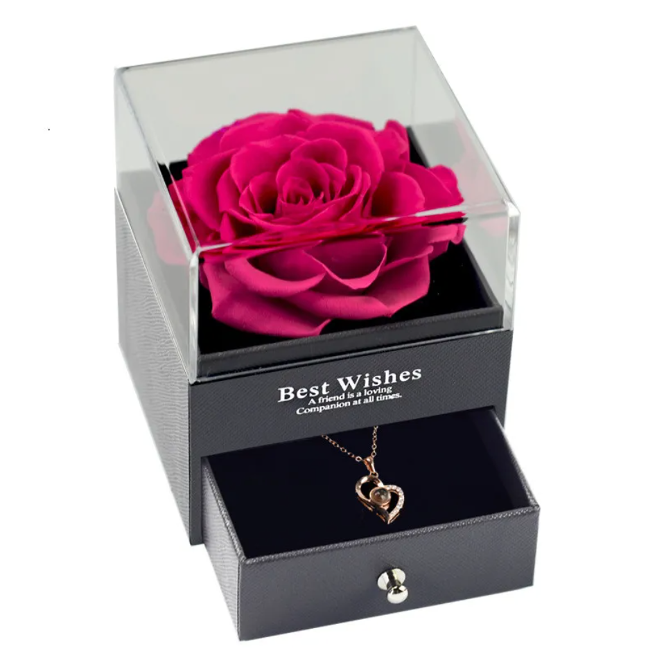 Preserved Rose Jewelry Box Necklace