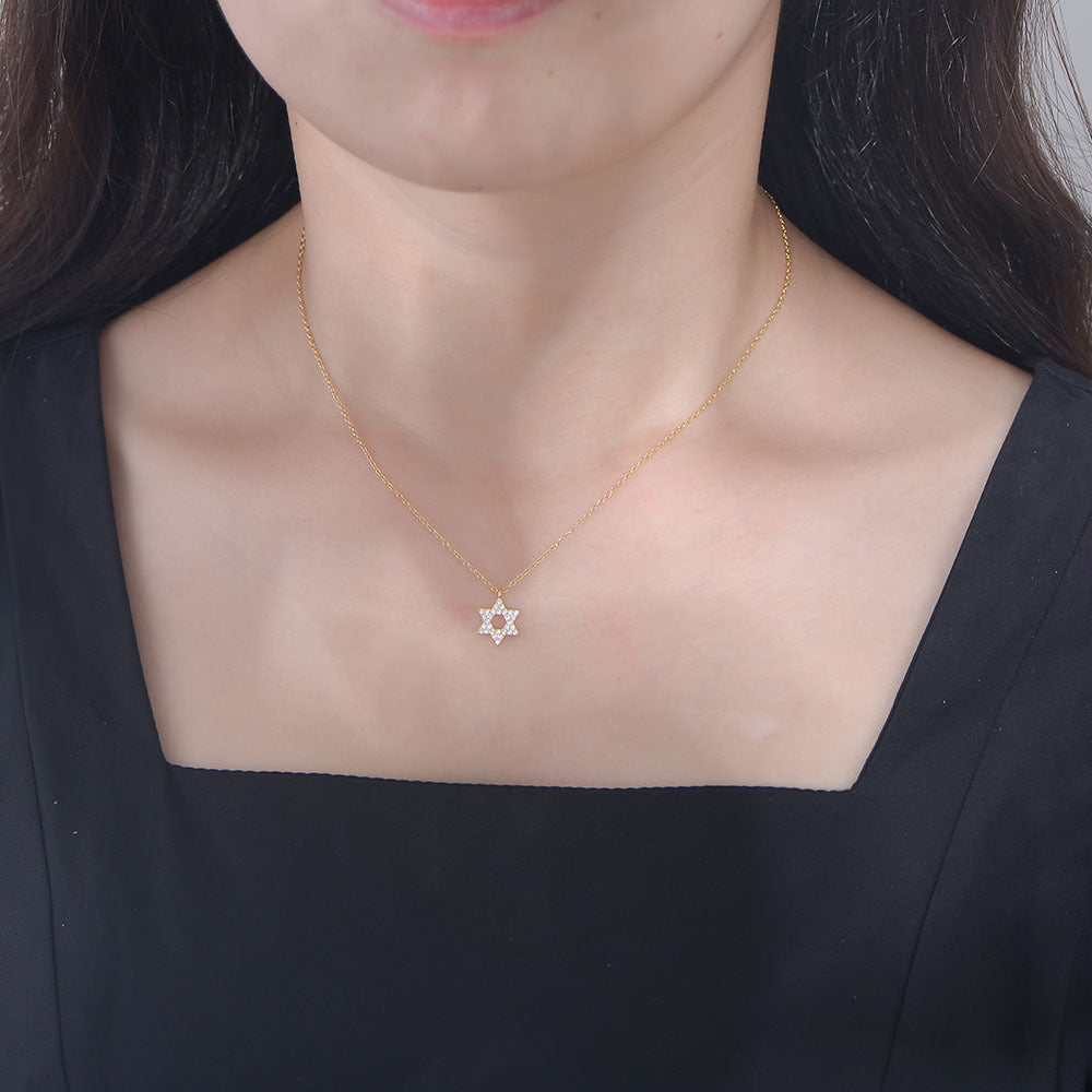 S925 Silver Star Pendant Necklace with Zirconium Stones