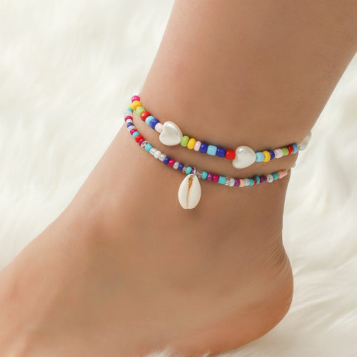 2PCS Bohemian Girls Bracelet & Anklet with Shell Beads