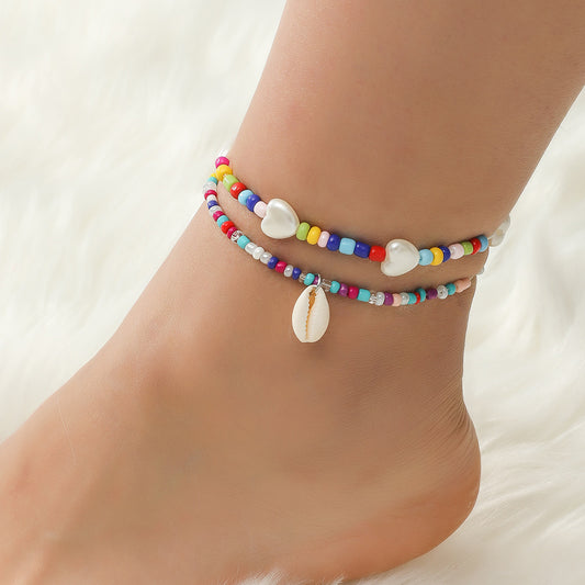 2PCS Bohemian Girls Bracelet & Anklet with Shell Beads