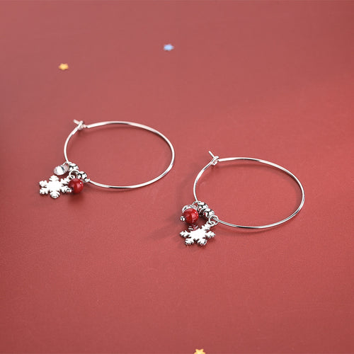 S925 Silver Korean Style Snowflake Earrings with Red Balls