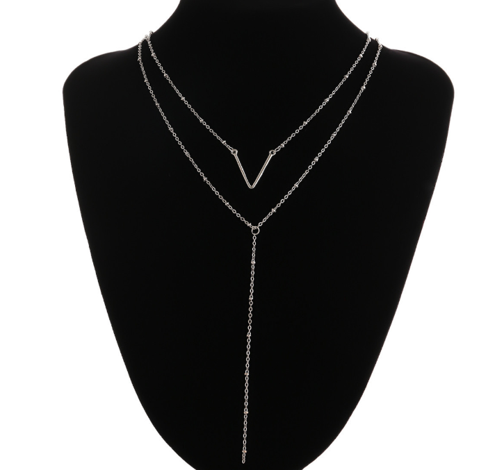 Alloy V Pendant Sweater Chain, Simple Layered Necklace