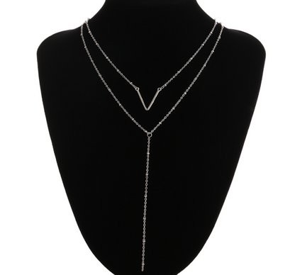 Alloy V Pendant Sweater Chain, Simple Layered Necklace