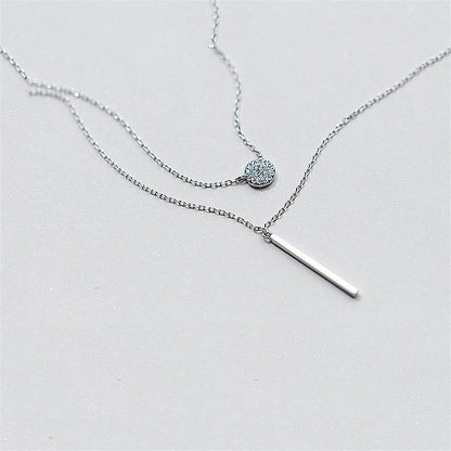 S925 Silver Double Layer Necklace with Diamonds