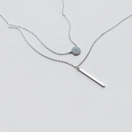 S925 Silver Double Layer Necklace with Diamonds