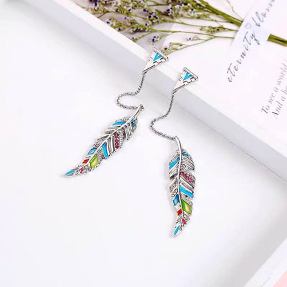 Creative Enamel Leaf Necklace and Earring Jewelry Set