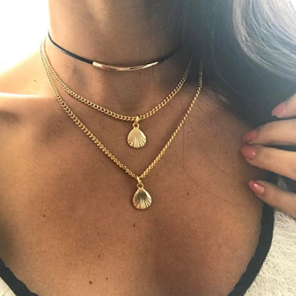 Multi-Layer Shell Pendant Necklace for Collarbones