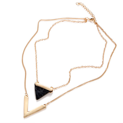 Double Layer Turquoise Triangle Pendant Necklace