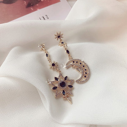 Asymmetrical Star and Moon S925 Silver Earrings