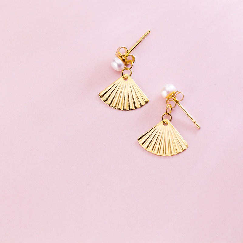 S925 Silver Korean Style Pearl Fan Earrings for Women