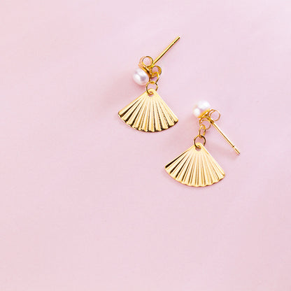 S925 Silver Korean Style Pearl Fan Earrings for Women