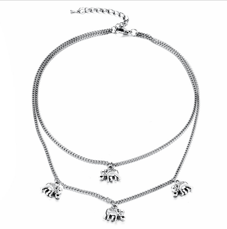 Vintage Fashion Elephant Pendant Layered Necklace